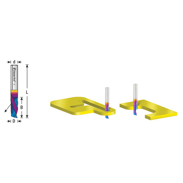 1/16" x 1/4" Spektra Extreme Tool Life Coated Down-Cut 'O' Plastic Cutting CNC Spiral Router Bit, 1-Flute, 1/8" Shank (5/Pack)