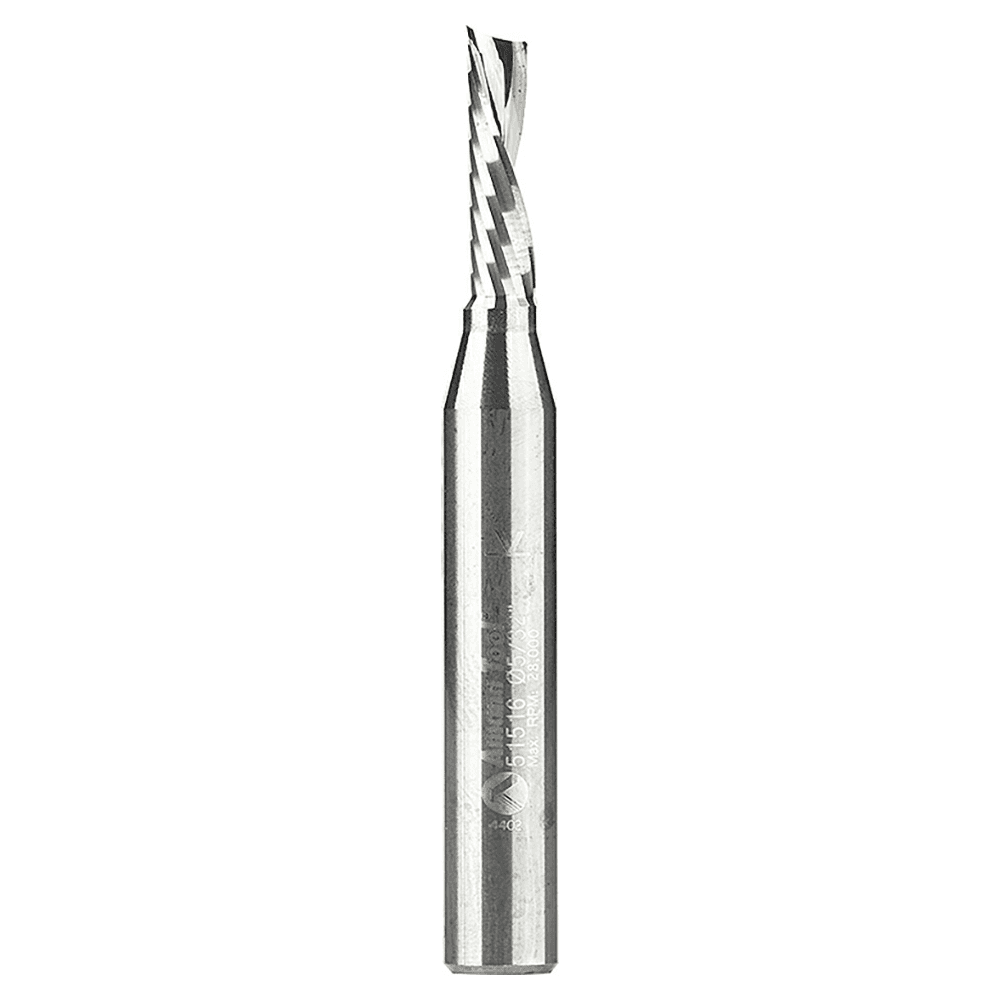 5/32" x 2" Down-Cut 'O' Plastic Cutting CNC Spiral Router Bit, 1-Flute, 1/4" Shank