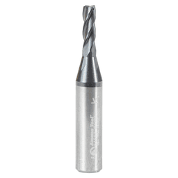 1/8 Dia x 3/8" CNC Solid Carbide Spiral Router Bit for Steel/Stainless Steel with AlTiN Coating 4-Flute, 1/4" Shank, 1-1/2" Long Up-Cut Router Bit, /45º Corner Chamfer End Mill