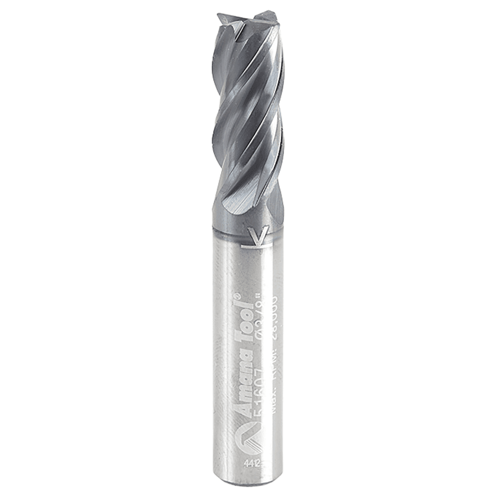 3/8" Dia x 7/8" CNC Variable Helix Spiral Router Bit, Corner Radius Bottom, 3/8" Shank x 0.020 Radius Solid Carbide AlTiN Coated Up-Cut End Mill
