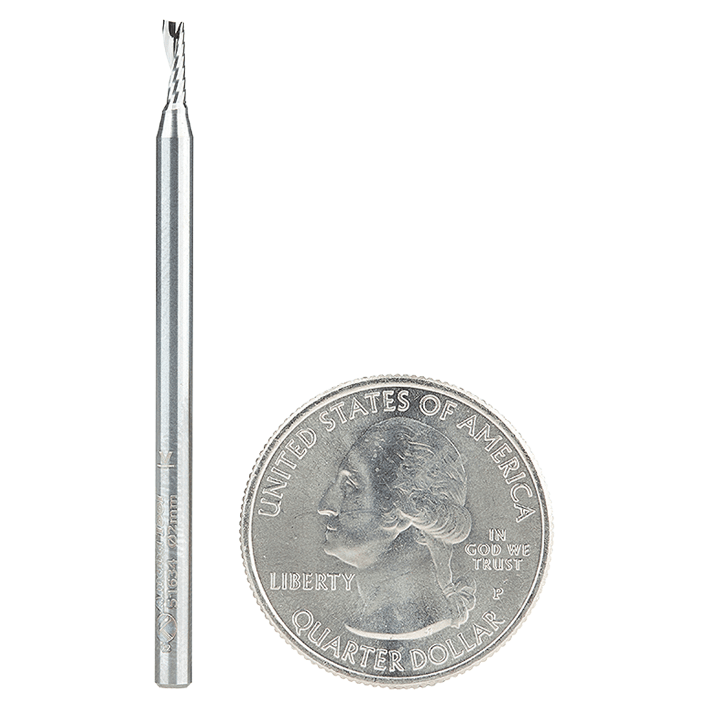2mm Dia x 6mm Metric Solid Carbide CNC Spiral 'O' Single Flute, Plastic Cutting, 3mm Shank, 50mm Long Up-Cut Router Bit