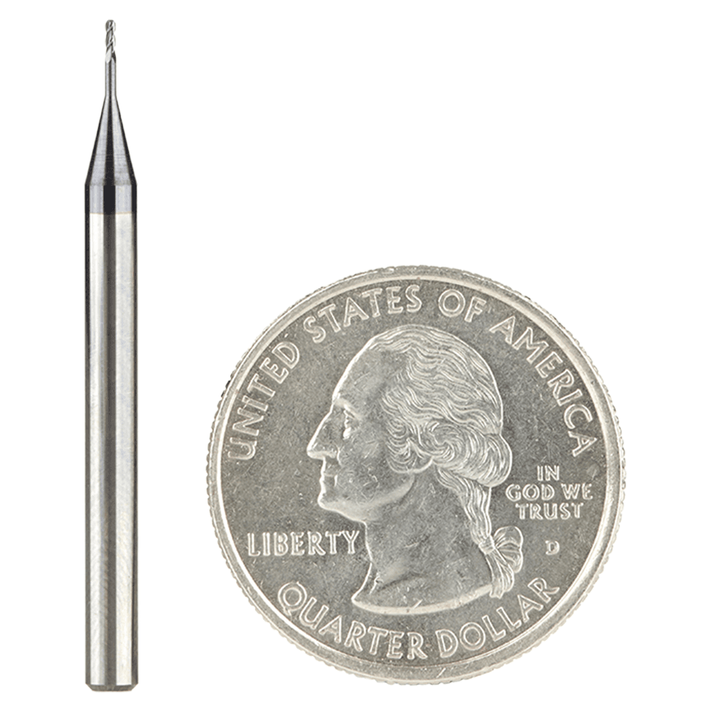 0.025" AlTiN Coated CNC Steel Ball End Mini Mill Bit, 4-Flute