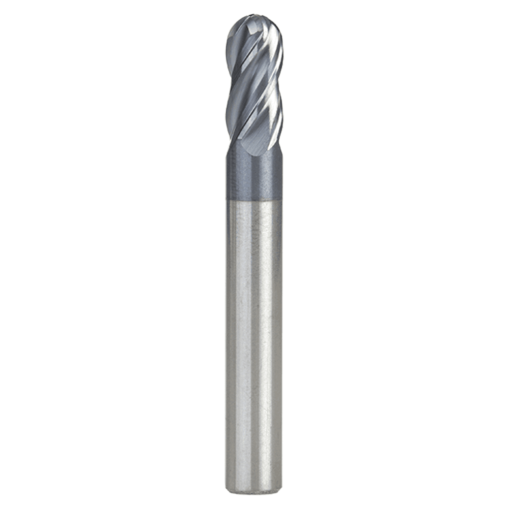 1/4" Dia x 1/2" High Performance Solid Carbide CNC Steel, Helix Spiral Ball Nose with AlTiN Coating 4-Flute, 1/4" Shank, 2" Long Up-Cut Router Bit, /End Mill