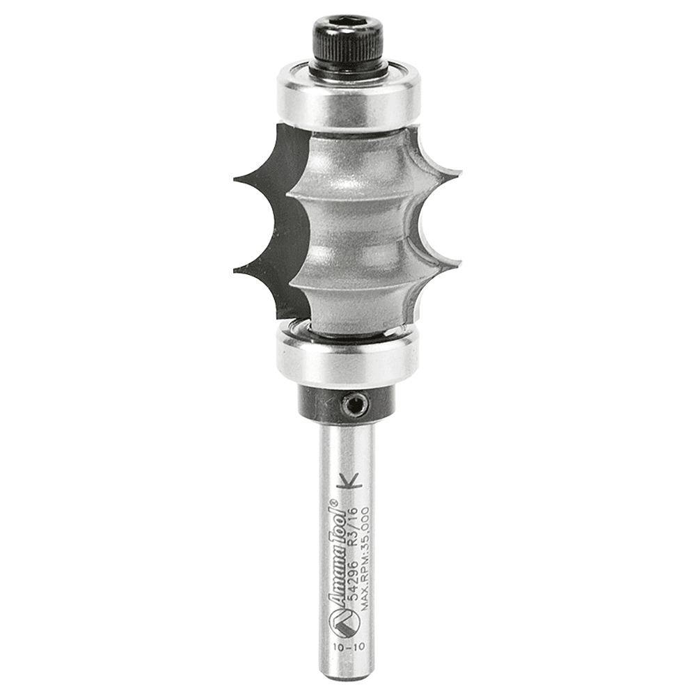 1" Dia x 7/8" Carbide Tipped Multi-Edge Beading Bit, 3/16" Radius, 1/4" Shank with Double Ball Bearing