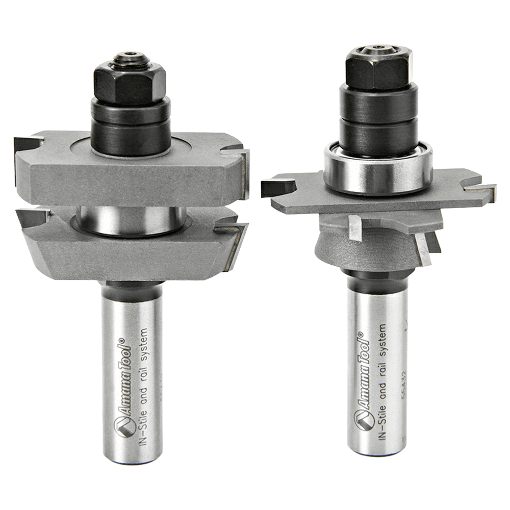 1-7/8" Dia x 5/8" to 1-1/8" Carbide Tipped Adjustable Straight with Bevel Instile and Rail System, 18°, 1/2" Shank Set