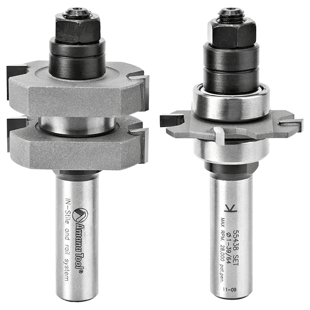 1-5/8" Dia x 5/8" to 1-1/8" Carbide Tipped Adjustable Mission Style Straight Instile and Rail System, 1/2" Shank Set