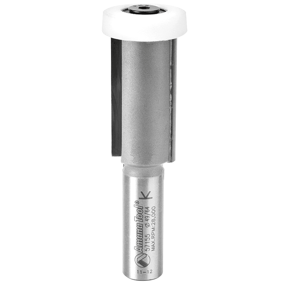 49/64" x 3-1/2" Overhang Trim Bit with Ball Bearing, 2-Flute, 1/2" Shank