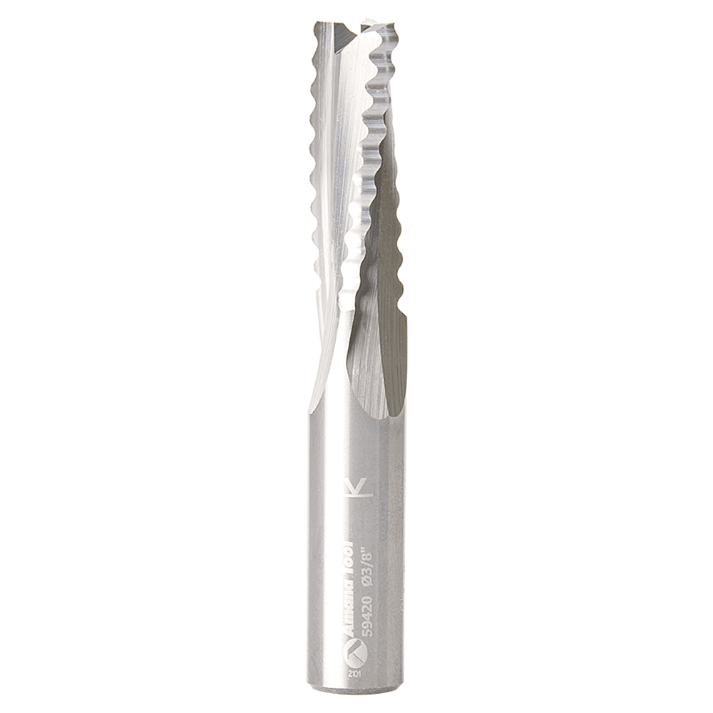3/8" Dia x 1" CNC Solid Carbide Roughing Spiral 3 Flute, Chipbreaker, 3/8" Shank Up-Cut Router Bit for Castle And Porter Cable Machines