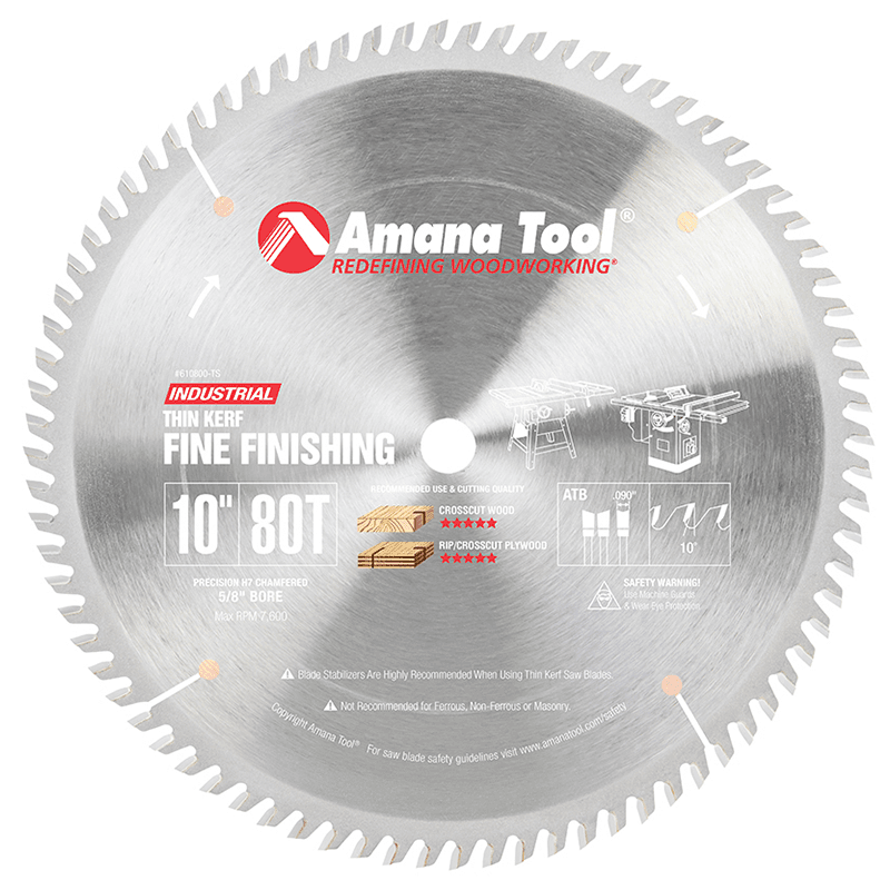 10" x 80 Teeth Thin Kerf Rip/Cross-Cut Miter Saw Blade, Alternate Top Bevel