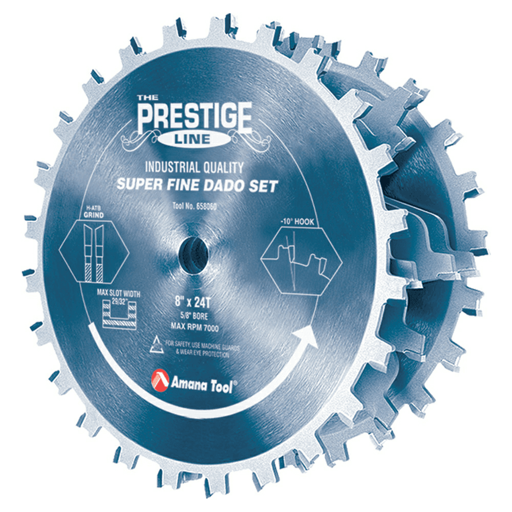 8" x 24 Teeth Electro-Blu Coated Dado Saw Blade Set with 4-Wing Six Chipper