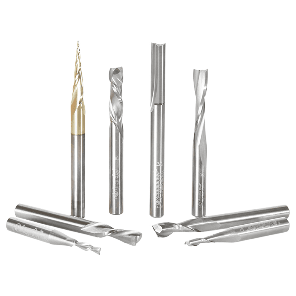 Spiral Compression, Tapered/Straight CNC Router Bit, 1/4" Shank (8 Pices)
