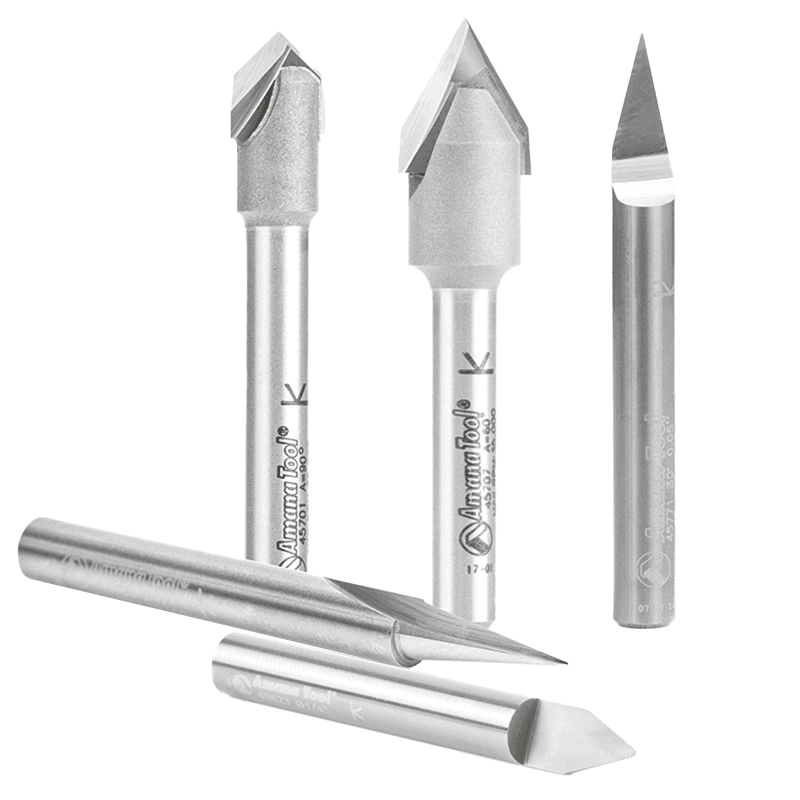 5-Piece V-Groove Router Bit Pack, 1/4" Shank