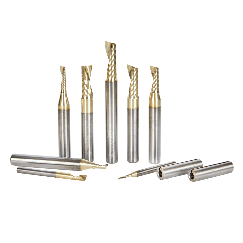 8-Piece CNC Aluminum Cutting 'O' ZrN Coated Spiral Router Bit Collection
