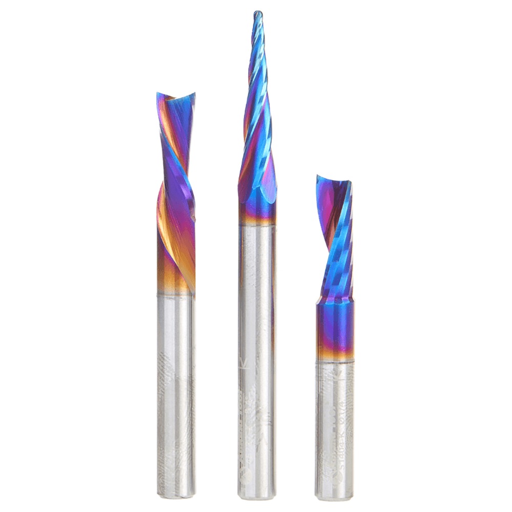 AMS-252-K 3-Piece CNC Spektra Extreme Tool Life Coated Signmaking Router Bit, Pack III, 1/4" Shank