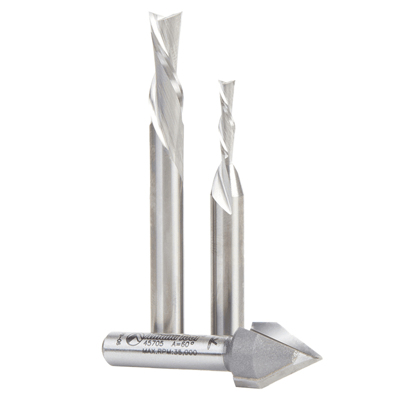 3-Piece CNC Router Bit Pack, 1/4" Shank