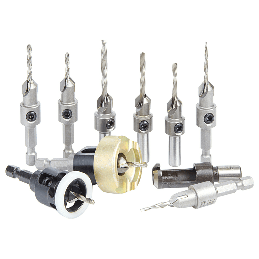 10-Piece Countersink Master Bit Set with Adjustable Depth Stop/No-Thrust Ball Bearing