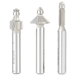 3-Piece Miniature Router Bit Pack with Mini 3/16" Diameter Lower Ball Bearing