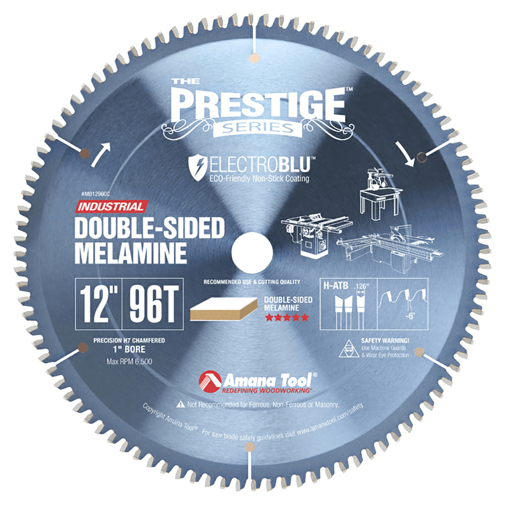 Prestige 12" x 96 Teeth Electro-Blu Non-Stick Coated Double-Face Melamine Saw Blade