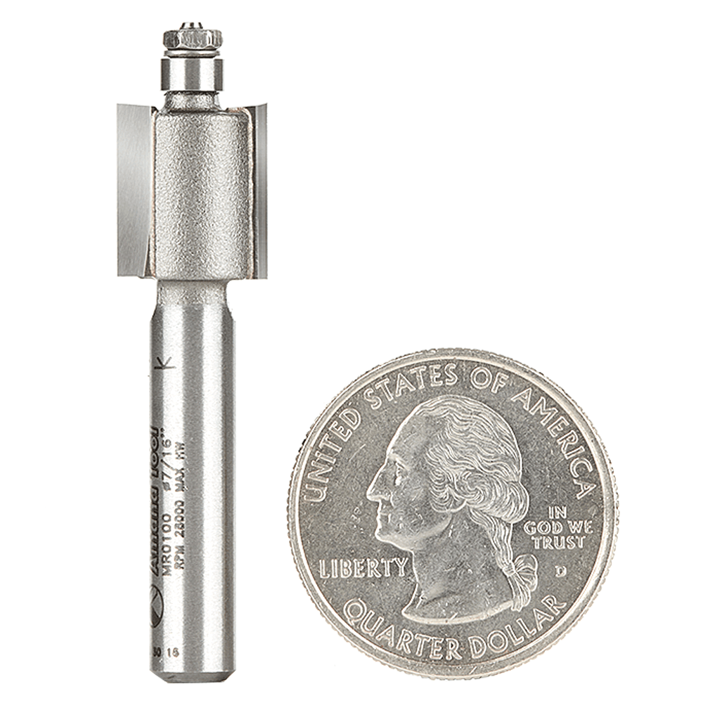 7/16" x 1-7/8" Miniature Rabbet Bit with Mini 3/16" Lower Ball Bearing, 2-Flute, 1/4" Shank