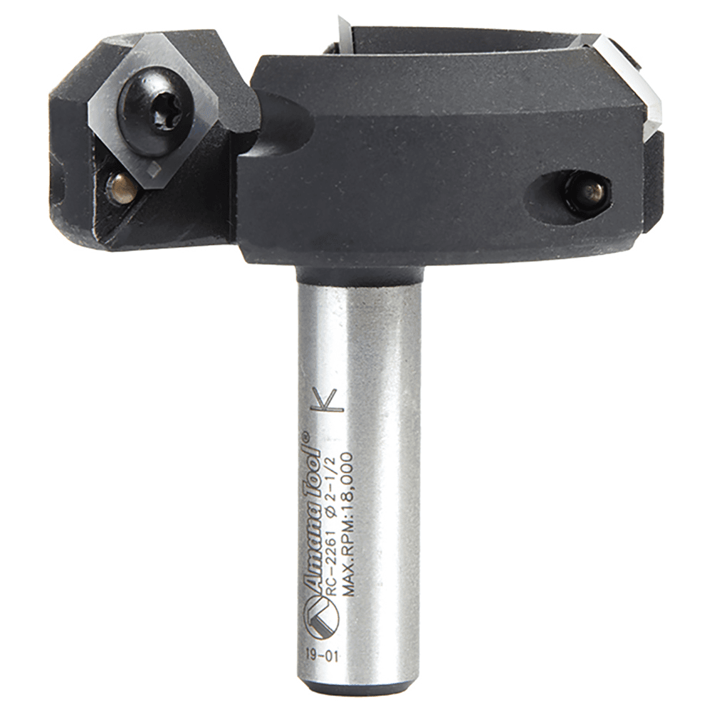RC-2261 2-1/2" x 53/64" Insert Carbide 3 Wing/Flute, Heavy Duty Spoilboard Plunging, Surfacing, Planing, Flycutter/Slab Leveler Router Bit, 1/2" Shank with Anti-Kick Back