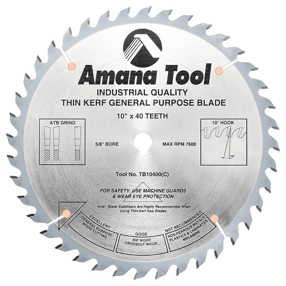 10" x 40 Teeth Thin Kerf Rip/Cross-Cut General Purpose Saw Blade