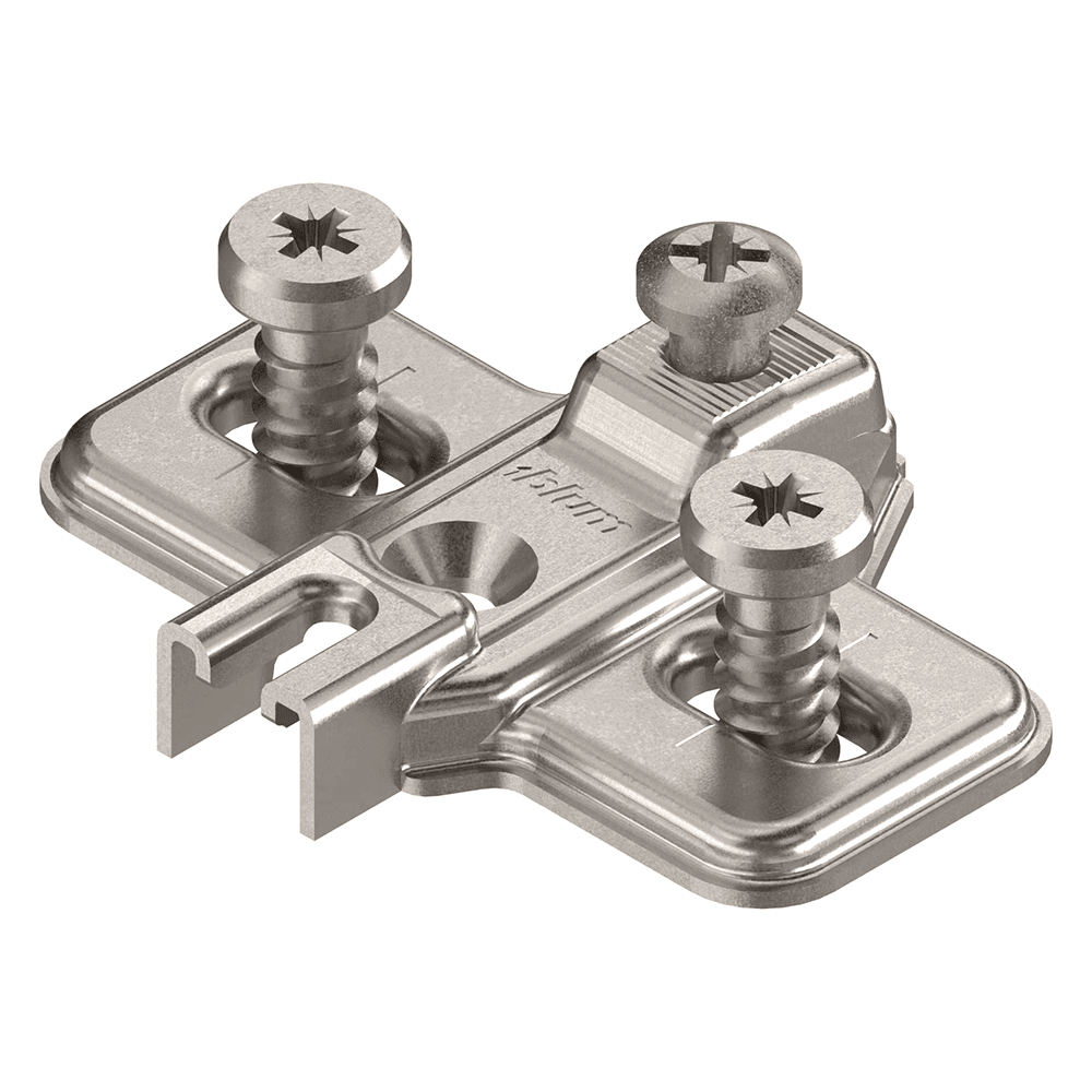 Modul One-Piece Wing Mounting Plate with Pre-Mounted Euro Screws, Nickel-Plated, Screw-On, 0mm