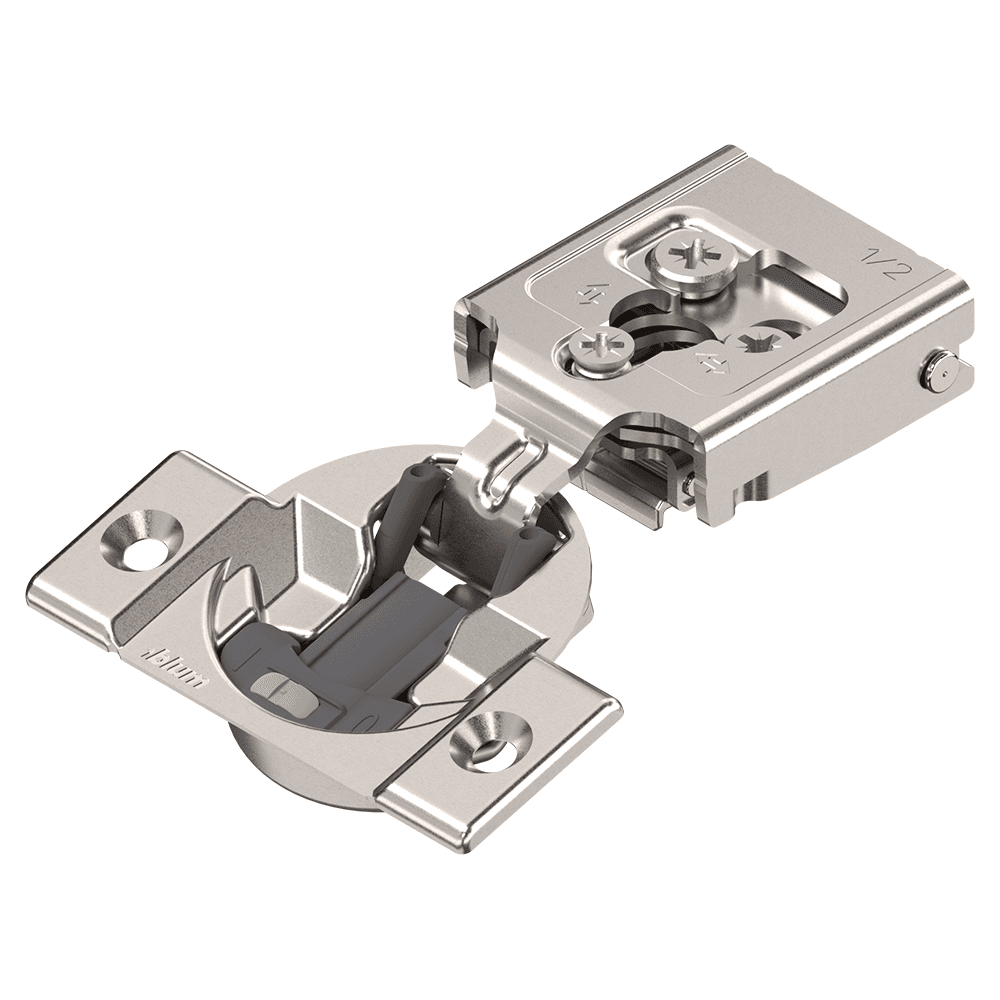 Compact Clip 30C2 105° Opening Wrap-Around Face Frame Hinge, 45mm Boring Pattern, Soft-Closing, 1/2" Overlay, Screw-On