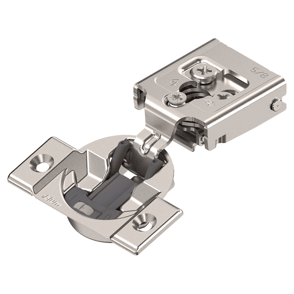 Compact Clip 30C2 105° Opening Wrap-Around Face Frame Hinge, 45mm Boring Pattern, Self-Closing, 1/2" Overlay, Screw-On