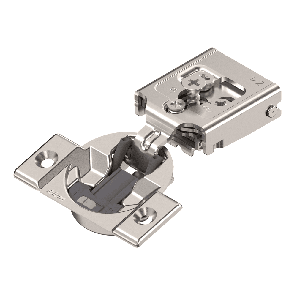 Compact 30C2 105° Opening Wrap-Around Face Frame Hinge, 45mm Boring Pattern, Soft-Closing, 1/2" Overlay, Screw-On