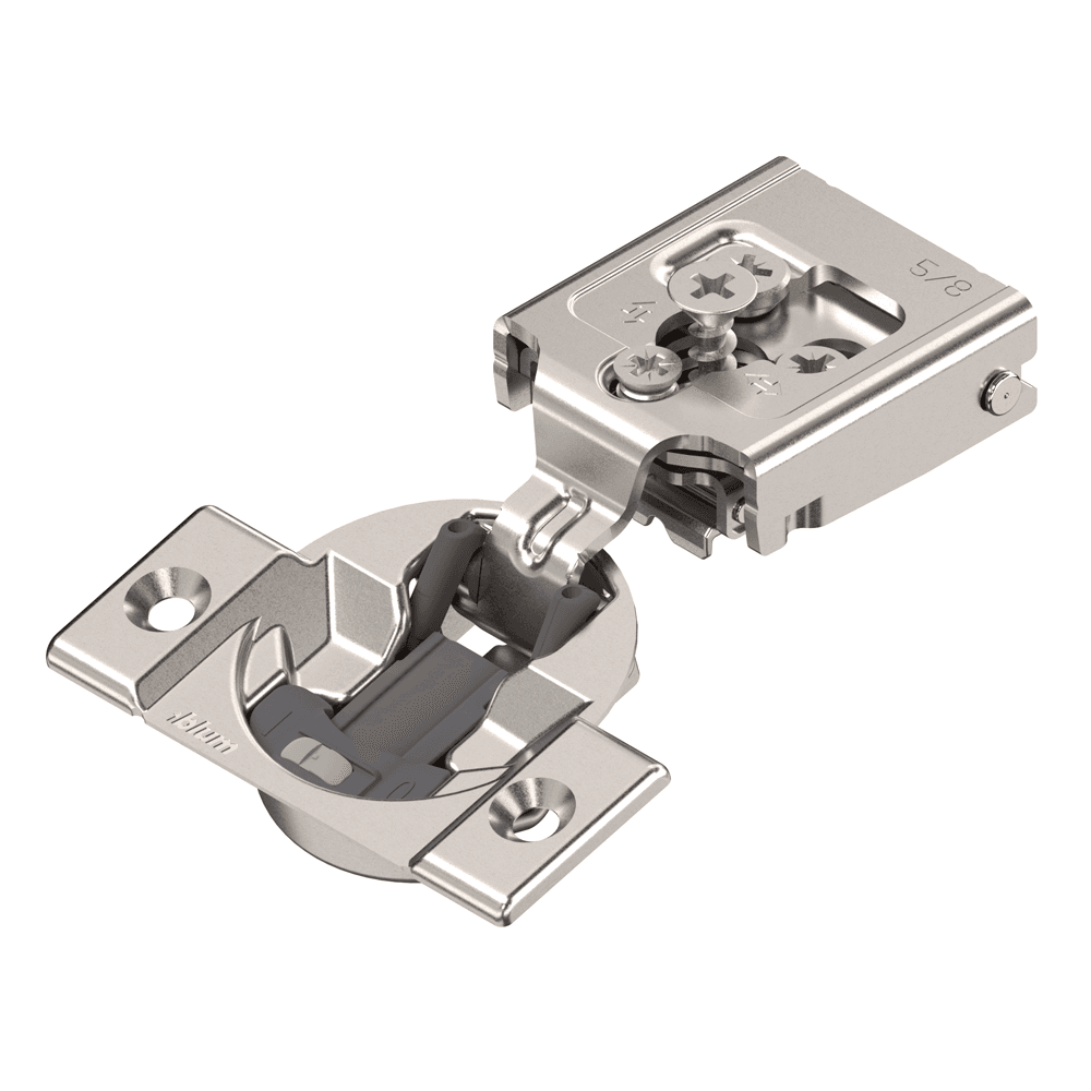 Compact 30C2 105° Opening Wrap-Around Face Frame Hinge, 45mm Boring Pattern, Soft-Closing, 5/8" Overlay, Screw-On