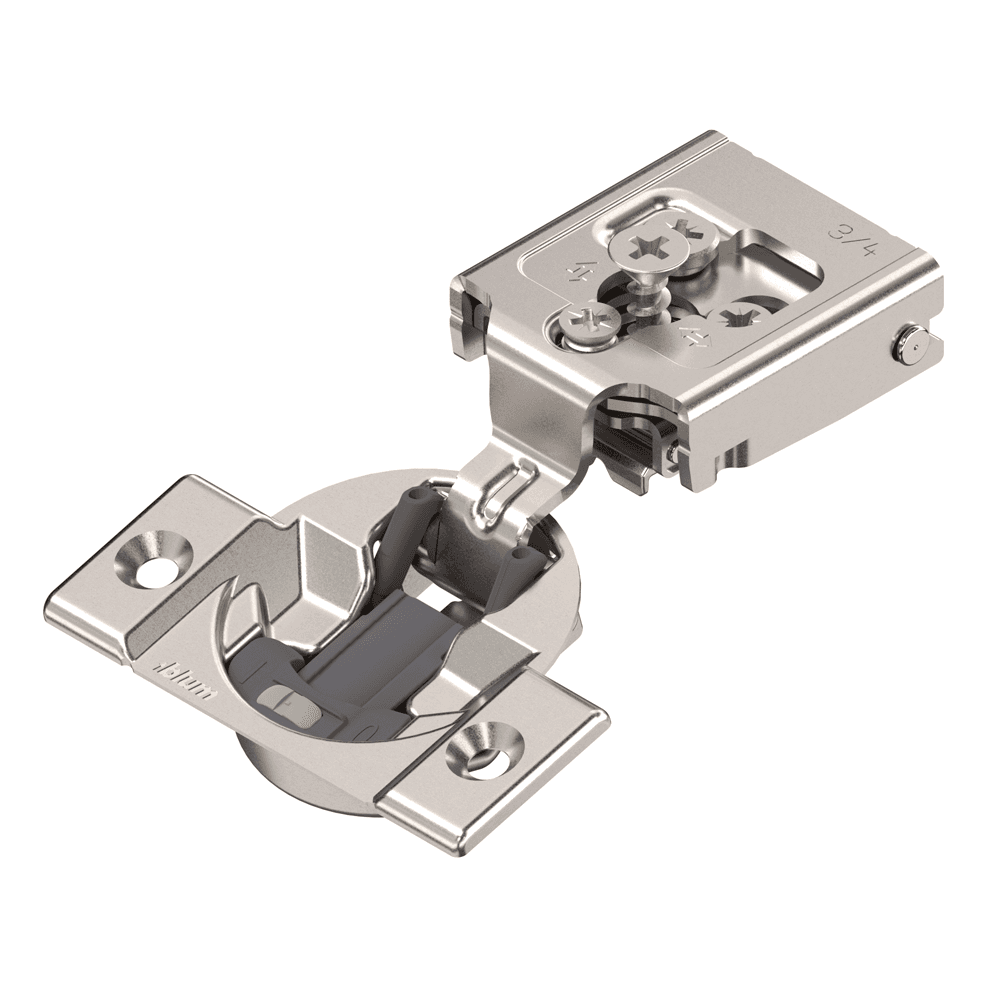 Compact 30C2 105° Opening Wrap-Around Face Frame Hinge, 45mm Boring Pattern, Soft-Closing, 3/4" Overlay, Screw-On