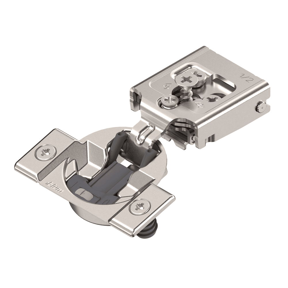 Compact 30C2 105° Opening Edge-Mount Face Frame Hinge, 45mm Boring Pattern, Soft-Closing, 1/2" Overlay, Dowelled