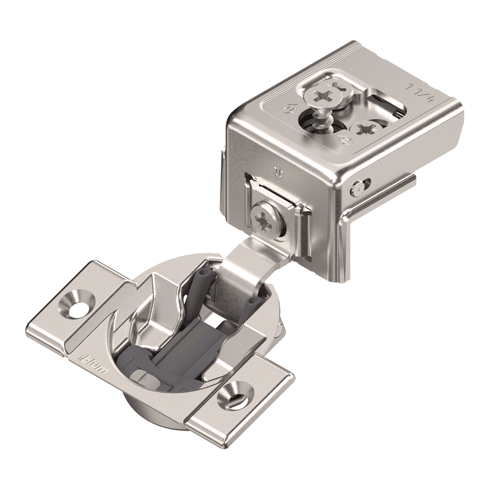 Compact 31C3 110° Opening Wrap-Around Face Frame Hinge, 45mm Boring Pattern, Soft-Closing, 1-1/4" Overlay, Screw-On