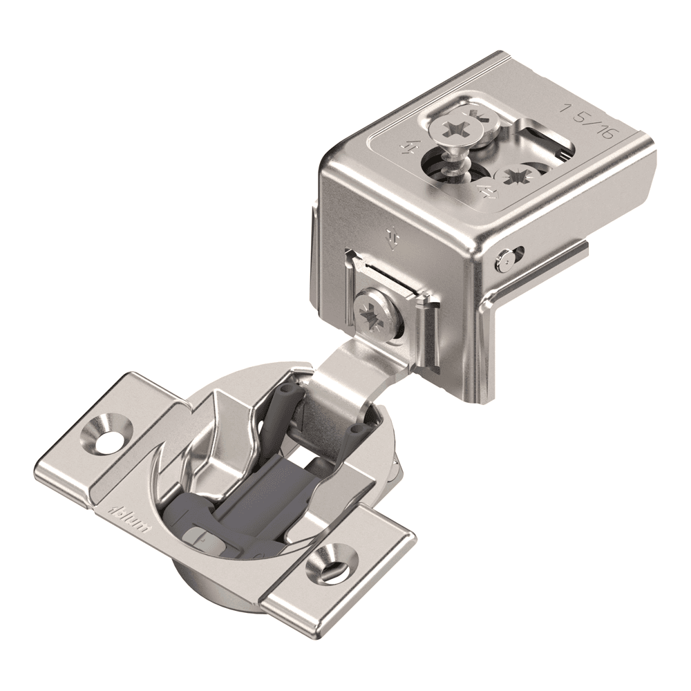 Compact 31C3 110° Opening Wrap-Around Face Frame Hinge, 45mm Boring Pattern, Soft-Closing, 1-5/16" Overlay, Screw-On