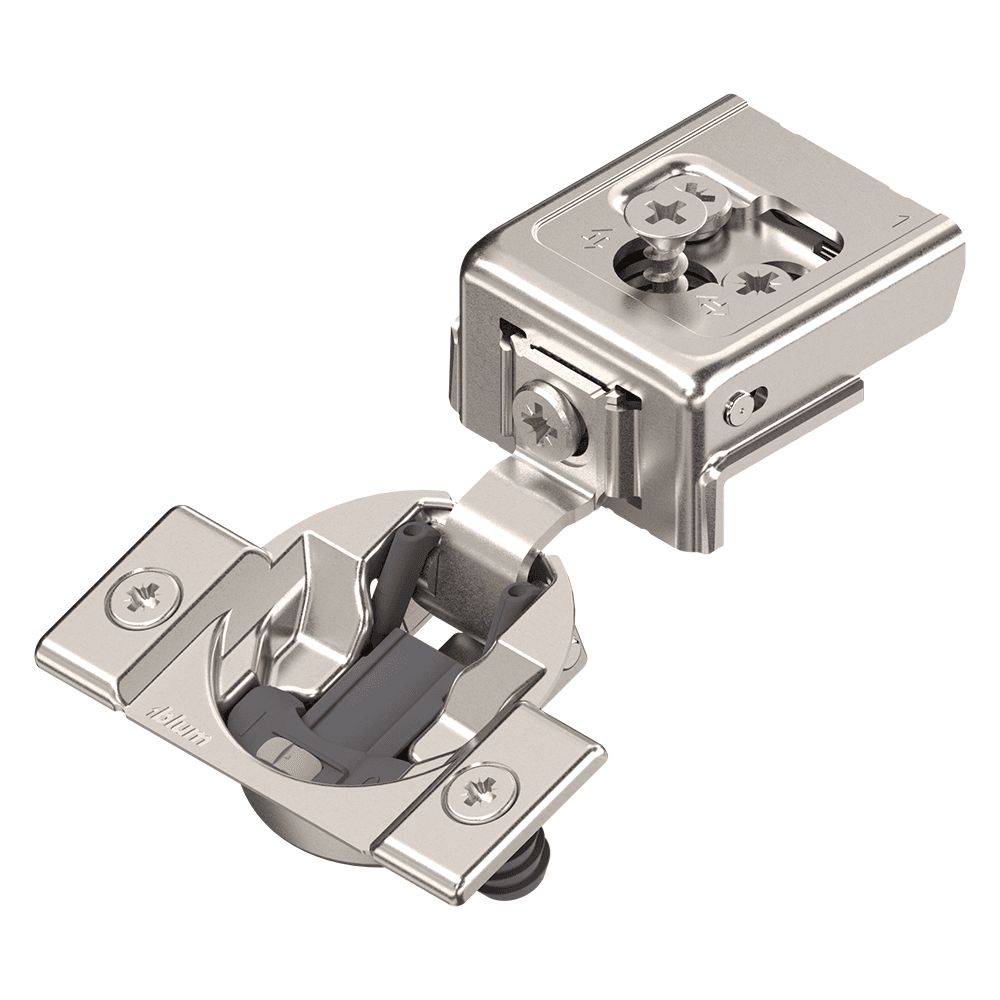 Compact Clip 110° Opening Wrap-Around Face Frame Hinge, 45mm Boring Pattern, Soft-Closing, 1" Overlay, Dowelled