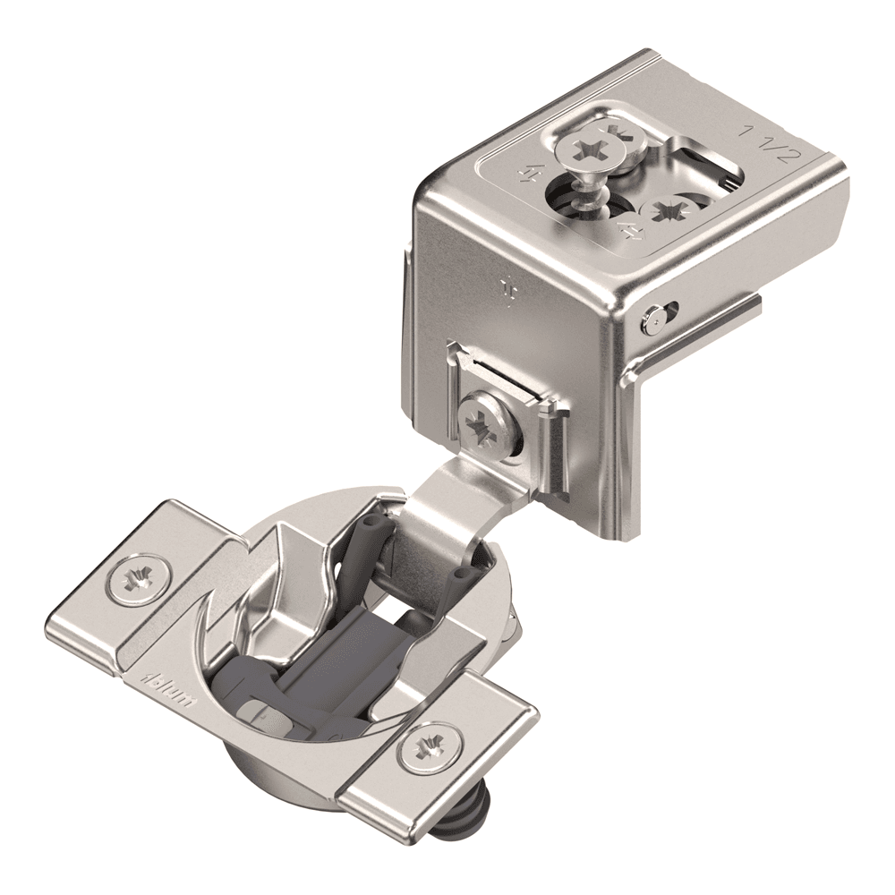 Compact 31C3 110° Opening Wrap-Around Face Frame Hinge, 45mm Boring Pattern, Soft-Closing, 1-1/2" Overlay, Dowelled
