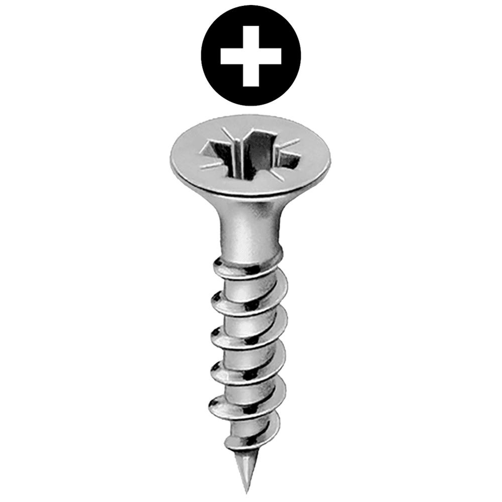 #6 x 5/8" Flat Head Wood Screw, Phillips Drive Deep Thread and Sharp Point, Nickel, Box of Hundred by Blum