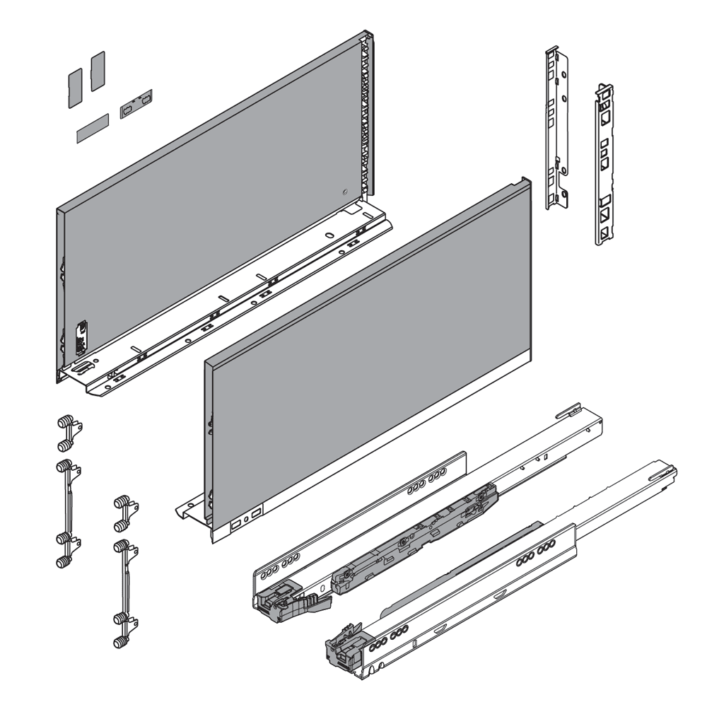 22" Legrabox Drawer System F Height, 9-1/2", 125lb Capacity Full-Extension with BLUMOTION, Orion Gray