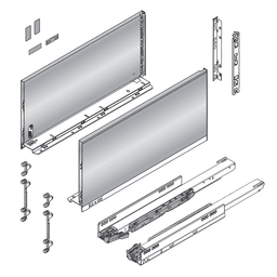 20" Legrabox Drawer System F Height, 9-1/2", 125lb Capacity Full-Extension with BLUMOTION, Stainless Steel