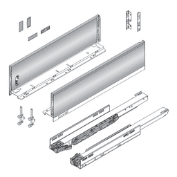 22" Legrabox Drawer System K Height, 5-1/16", 125lb Capacity Full-Extension with BLUMOTION, Stainless Steel