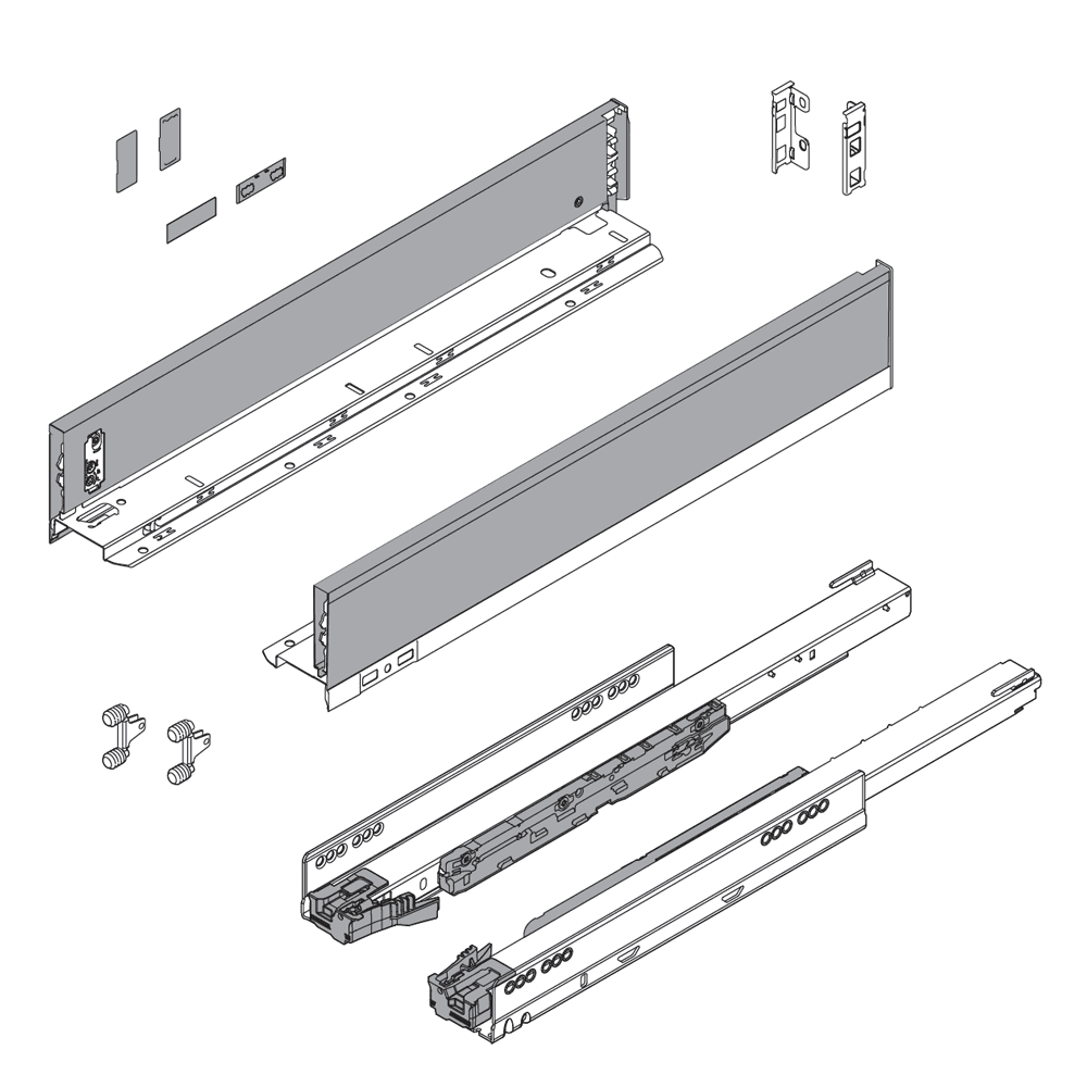 18" Legrabox Drawer System M Height, 3-9/16", 125lb Capacity Full-Extension with BLUMOTION, Silk White