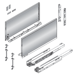 20" Legrabox Drawer System F Height, 9-1/2", 170lb Capacity Full-Extension with BLUMOTION, Stainless Steel