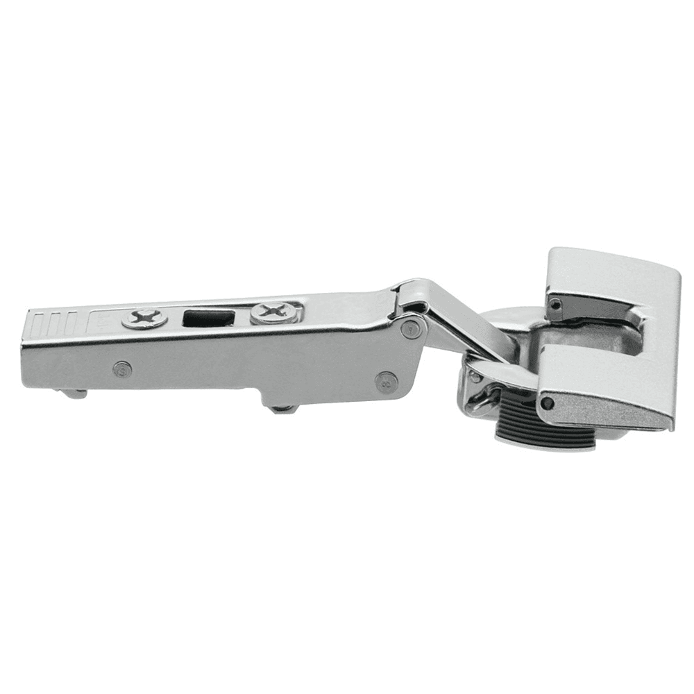 Clip Top -15° Angled 110° Opening Hinge, 45mm Boring Pattern, Self-Closing, Overlay, Nickel-Plated, Inserta