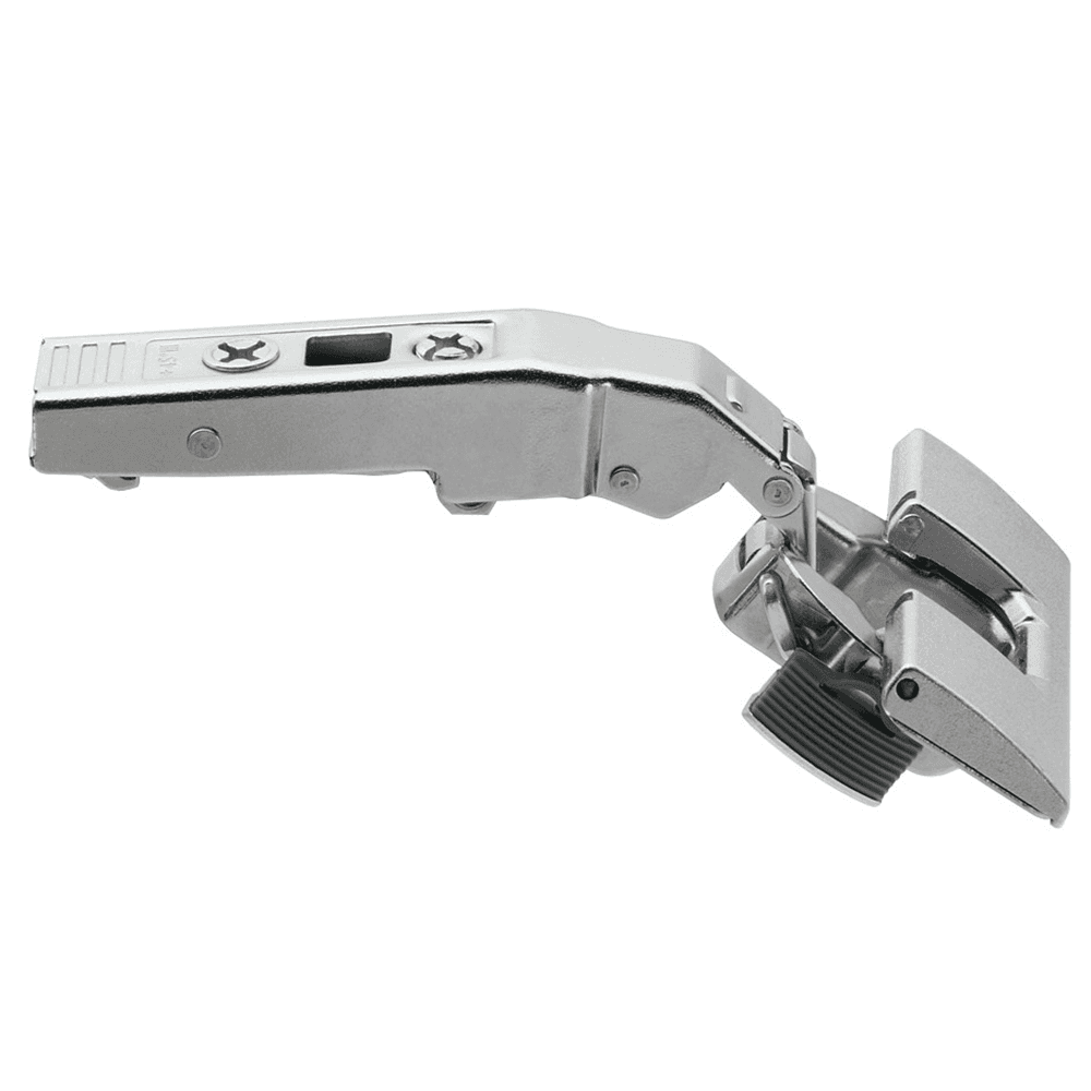 Clip Top +45° Angled 110° Opening Hinge, 45mm Boring Pattern, Self-Closing, Overlay, Nickel-Plated, Inserta