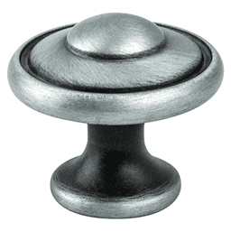 1-3/16" Euro Traditions Round Knob, Brushed Antique Pewter
