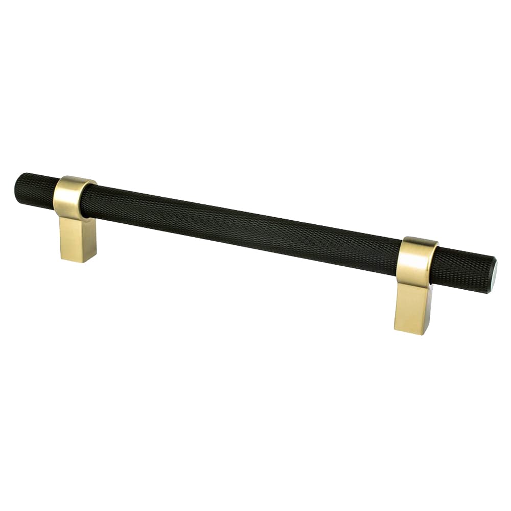 6-5/16" Radial Reign Bar Pull, Matte Black/Modern Brushed Gold
