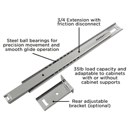 20" Drawer Slide Center Mount 3/4 Extension, Cadmium