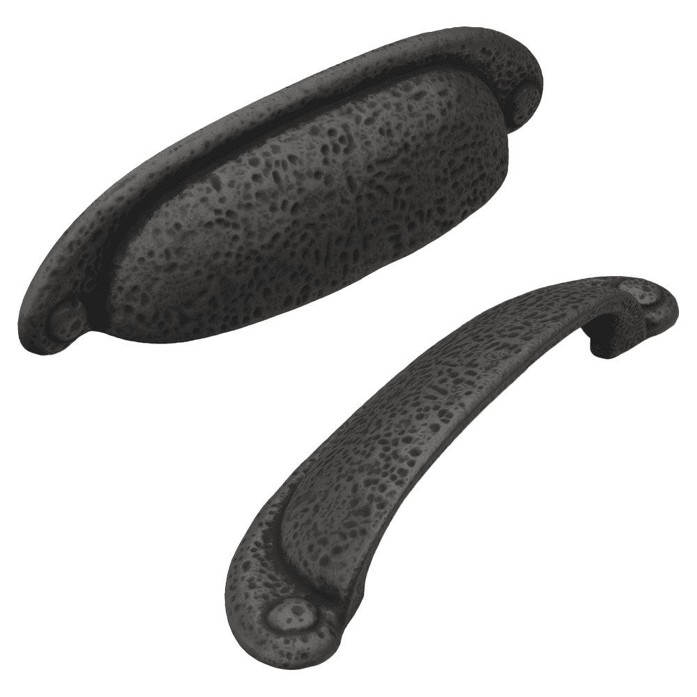 3" Refined Rustic Cup Pull, Black Iron (10/Box)