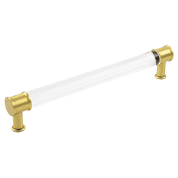 7-9/16" Midway Bar Pull, Crysacrylic/Brushed Golden Brass
