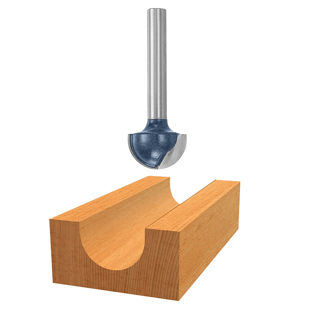 3/4" x 1-9/16" x 3/8" Radius Core Box Router Bit, 1-Flute, 1/4" Shank